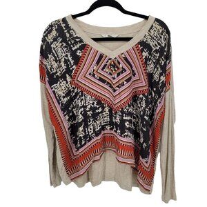 Cabi Womens small orange black beige Aztec scarf blouse style 768 long sleeves